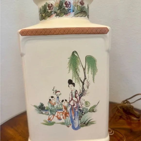 Vintage Hand Painted Porcelain Chinese Feng Cheng Table Lamp 26” - Picture 5 of 13